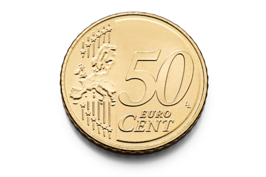 50 Euro Cent Coin Money, macro isolated on transparent background - Powered by Adobe