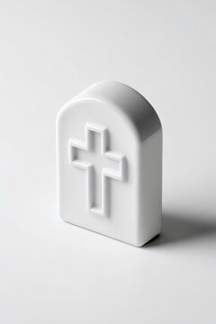Icona di una lapide bianca con una croce incisa sopra di essa. Immagine monocromatica e minimalista