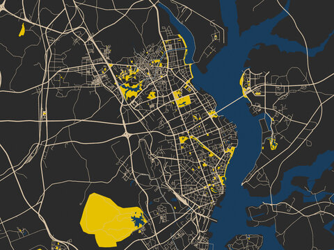 Abstract city map of CHI, Zhanjiang with charcoal base with cream streets