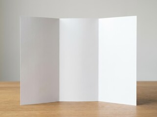 Blank white tri-fold screen on a wooden floor