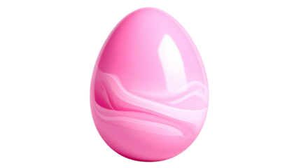 A glossy, pink Easter egg with white swirls against a black background