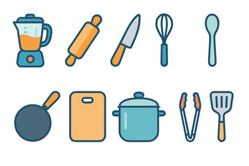 Cooking and kitchen outline icon set. Culinary tools, utensils, cookware symbols collection