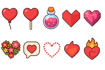 Heart and love, romantic flat icon set. Valentine's day, symbols collection