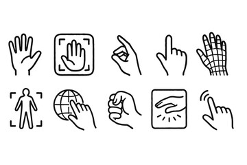 Fototapeta premium Hand gestures outline icon set for interface, cursor, action symbols collection