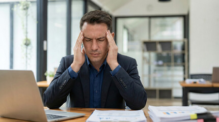 man stressed working 