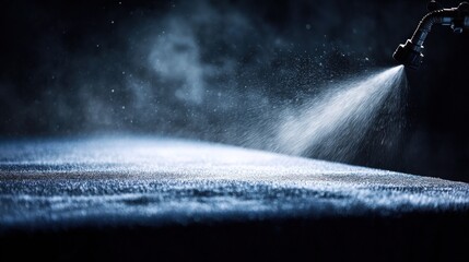 Medium shot showing hydrocarbon solvent spray cleaning with a careful application of solvent spray on fabric surfaces for precise spot treatment.