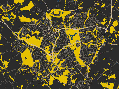 Modern flat map of Redditch, United Kingdom