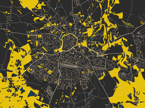 Minimalist map of Freiberg, Germany, dark map with yellow accents