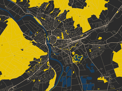 Poster-style map of Hameln, Germany using noir yellow color palette