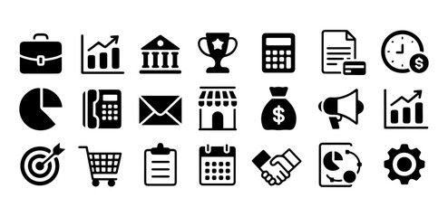 Collection of business and finance icons for presentations