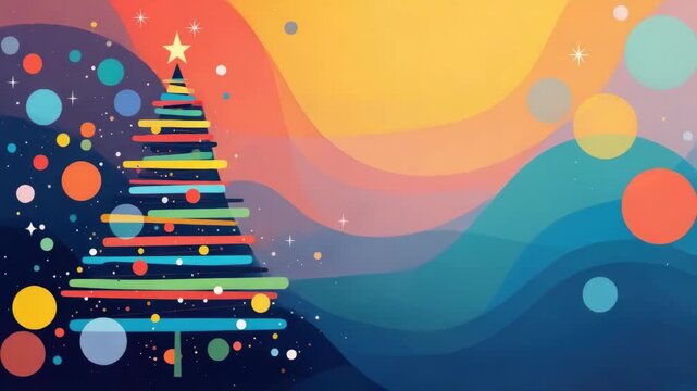Vibrant abstract christmas tree with colorful geometric shapes and festive background