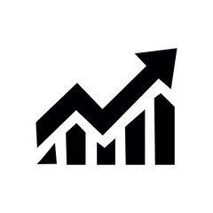 Black and white upward trending bar graph with arrow