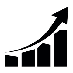 Black silhouette of a growing bar chart with upward arrow