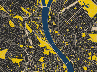 Abstract city map of Budapest City Center, Hungary with charcoal and cream map