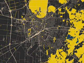 Clean urban street map of Debrecen, Hungary