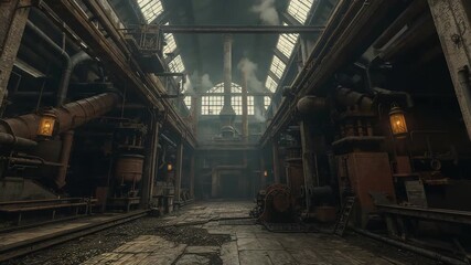 Deserted industrial space featuring weathered stones and dim lighting - Powered by Adobe