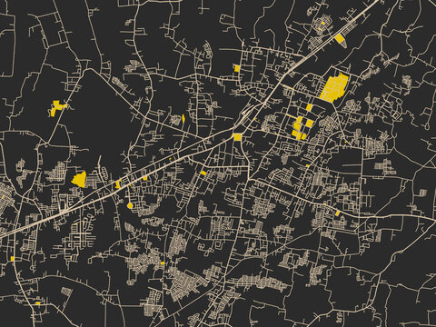 Minimalist map of Jember, Indonesia, charcoal base with cream streets