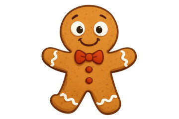 Obraz premium Cute gingerbread man cookie smiling, wearing a red bow tie, symbolising festive christmas holidays and sweet treats