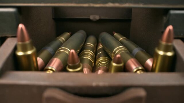 Military ammunition box full of bullets