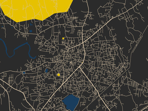 Minimalist map of Bhiwandi, India, dark map with yellow accents