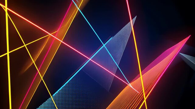 Abstract Geometric Light Display: Dynamic light display featuring vibrant neon streaks and angular shapes, creating an electrifying and futuristic design against a dark backdrop.