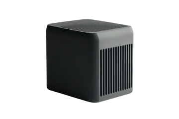 Sleek and Modern Air Purifier with Charcoal Gray Finish Isolated on Black