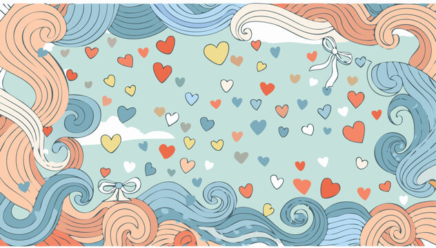 Doodle hand drawn coquette frames with hearts, wavy lines, bows and ribbons. Trendy vintage whimsical borders for wedding invitations, birthday card, prints. Vector modern illustration. - Powered by Adobe