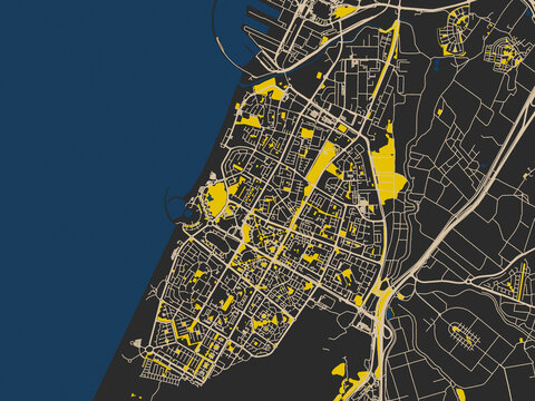 Minimalist map of Ashdod, Israel, charcoal and cream map