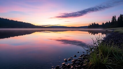 Serene lake sunrise