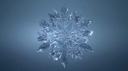 Intricate Snowflake Close Up Isolated Against Blue Background Showing Details of Crystallization
