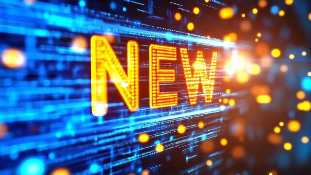 Illuminating the 'NEW': A dynamic display of NEW epitomizes innovation and the cutting edge, set against a backdrop of modern digital technology.