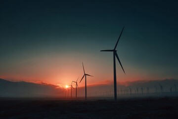 wind turbines at sunset, eco energy