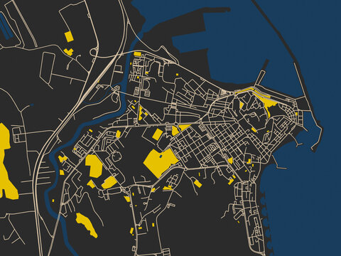 Flat city map of Crotone, Italy in charcoal and cream map
