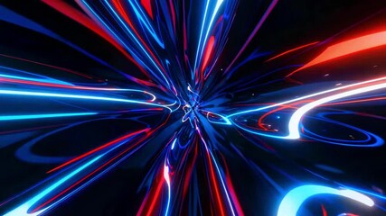 Abstract neon light trails warp speed tunnel motion background futuristic digital cyberspace energy flow vibrant blue red dark technology visualization dynamic graphic design concept - Powered by Adobe