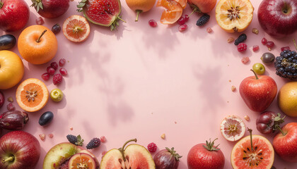 Soft light food background with neatly arranged fresh fruits, minimal shadows, clean composition
