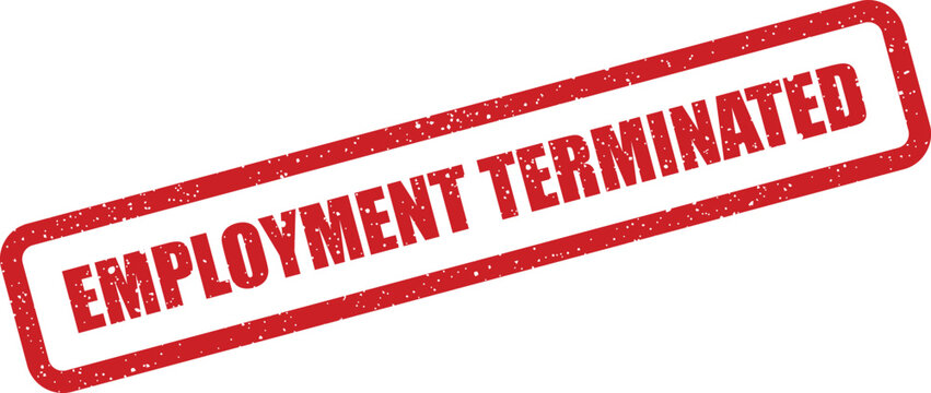 A red rectangular employment terminated rubber stamp icon with rough texture indicating official status