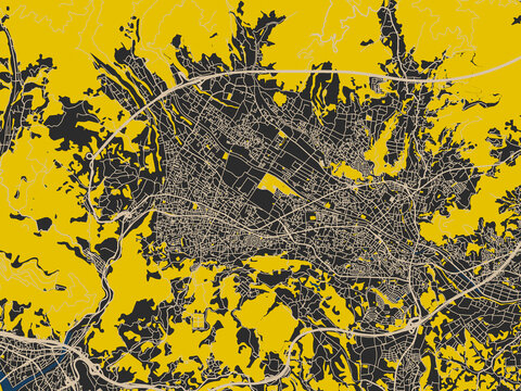 Abstract city map of Hadano, Japan with charcoal base with cream streets