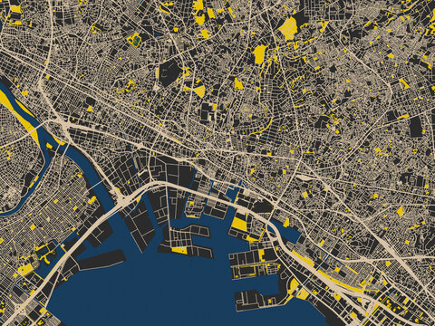 Graphic city map artwork of Honcho, Japan