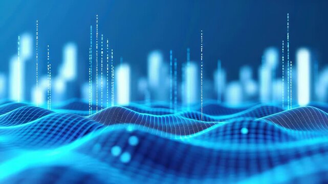 Digital Data Waves: A futuristic illustration depicts digital data waves rising and falling, suggesting the dynamic nature of information and technology. 