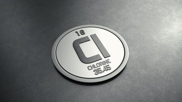 Chlorine Element from Periodic Table Round Shiny Metallic Icon
