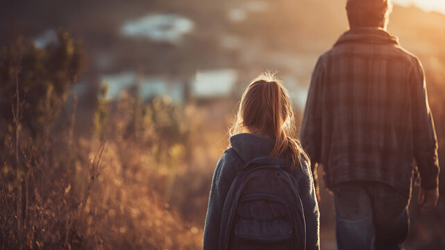 Following in Father's Footsteps, Bathed in Golden Sunset Light