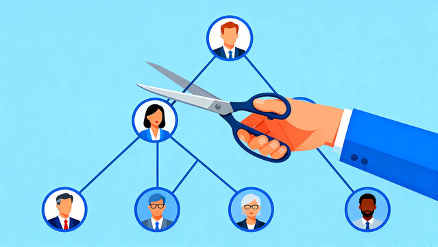 Corporate restructuring layoff downsizing job cuts organizational chart severance management decision termination human resources business strategy team reduction personnel removal hierarchy change