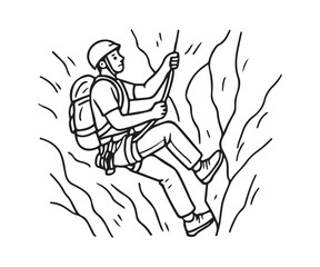 Brave Adventurer Rappelling Down a Rugged Mountain Face With Essential Climbing Gear