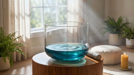 Decorative Fishbowl on Wooden Table in Cozy Room