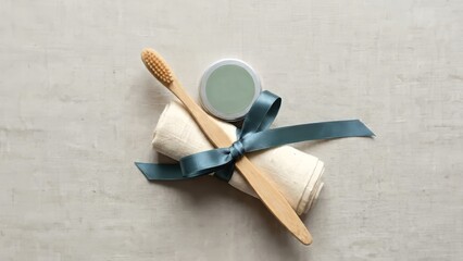 Eco Toothbrush Set with Towel Gift Minimalist Flatlay