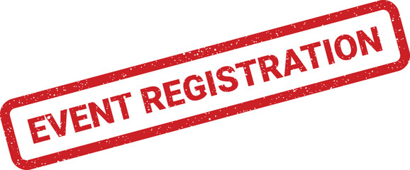 Distressed rectangular rubber stamp graphic displaying an official event registration message or sign up