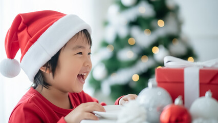 クリスマスプレゼントと笑顔の子ども