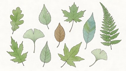 Collection of hand-drawn autumn leaves