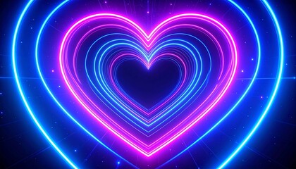 Neon heart tunnel with love, and digital background.
