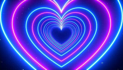 Neon heart tunnel with vibrant love background.